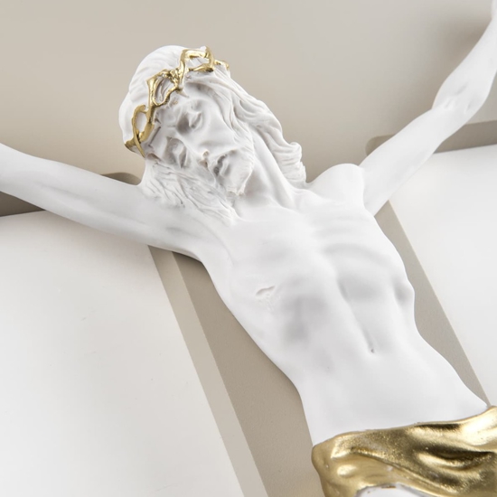 Crocifisso da parete 34x24 classico cristo bianco oro croce noccila