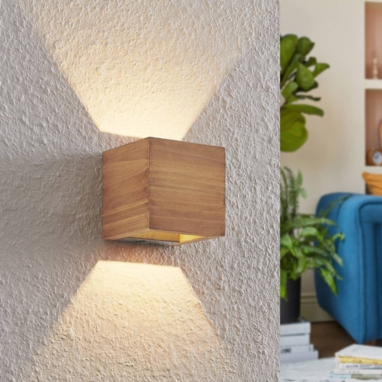 Applique cubo da parete in legno led 4w 3000k dimmerabile