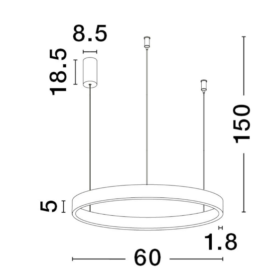 Lampadario cerchio bianco 60cm led biemissione 60w 3000k dimmerabile