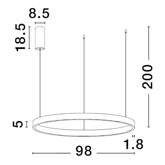 Lampadario sospensione cerchio bianco 98cm led biemissione 3000k dimmerabile