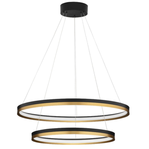 Lampadario doppio cerchio nero oro 80cm led98w 30000k dimmerabile