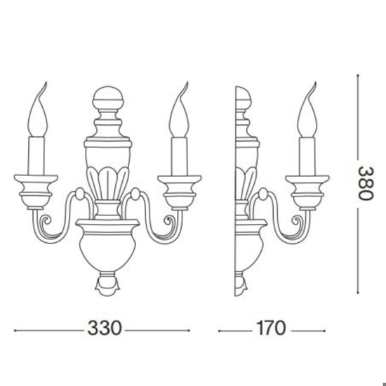 Ideal lux firenze ap2 applique classica due luci bianca e oro