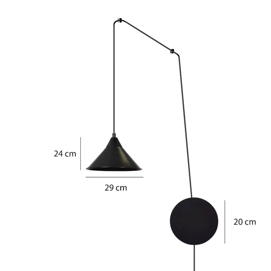 Lampada da comodino a parete applique nero con filo 400cm