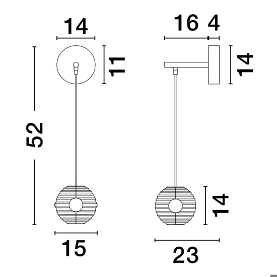 Applique pendente a parete nero boccia di vetro fume