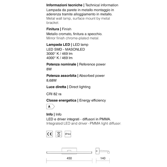 Isyluce applique per specchio da bagno 8w 4000k cromo