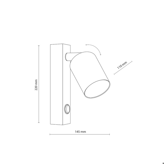 Applique nero con faretto orientabile per comodino camera da letto