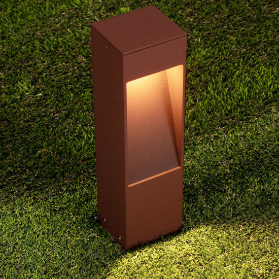 Lampioncino corten moderno da giardino squadrato led 7w 3000k