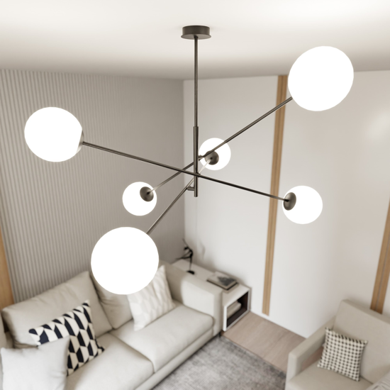 Lampadario moderno nero bocce vetro bianco