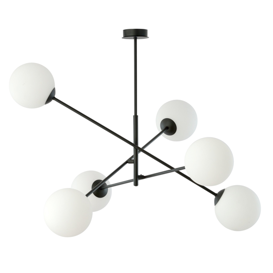 Lampadario moderno nero bocce vetro bianco