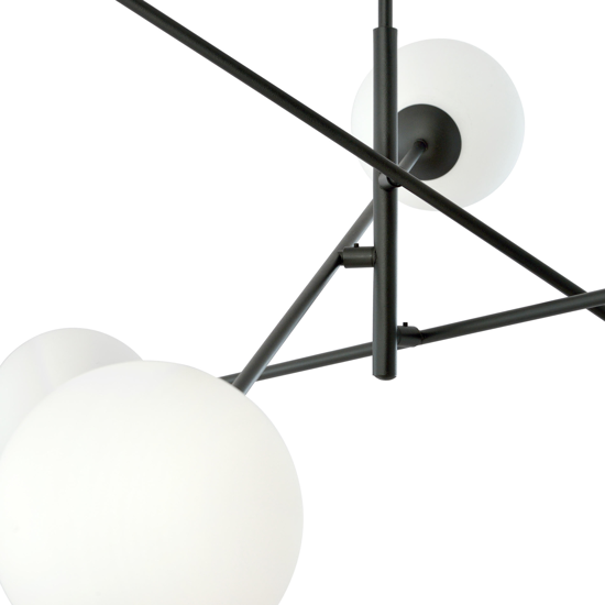 Lampadario moderno nero bocce vetro bianco