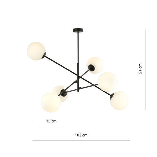 Lampadario moderno nero bocce vetro bianco