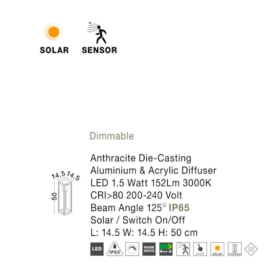 Lampioncino solare portatie da giardino per esterno led 3000k moderno