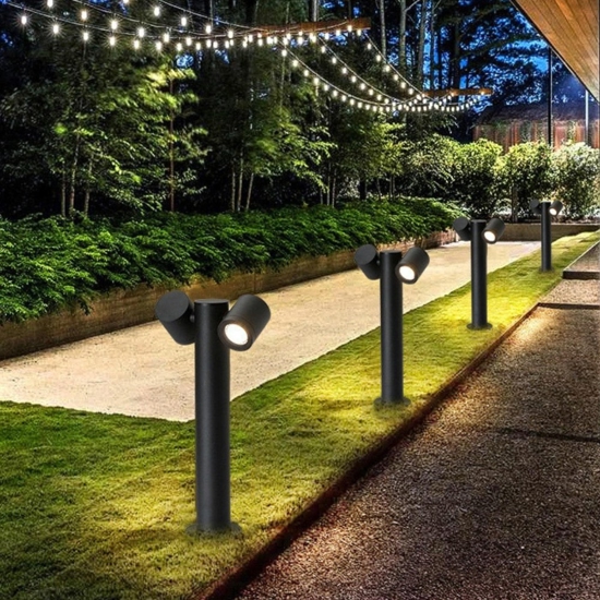 Lampione da giardino nero moderno 2 luci orientabili gu10 led ip55