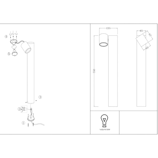 Lampione da giardino moderno nero luce orientabile ip54 per esterno