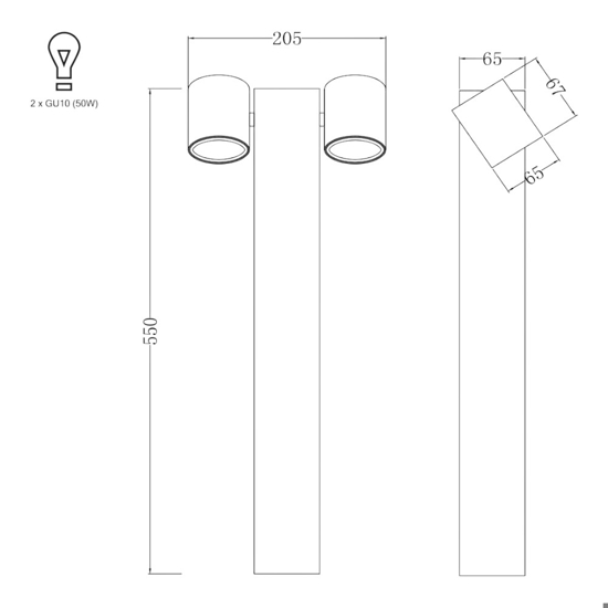 Lampione nero  da giardino moderno 2 luci orientabili ip54