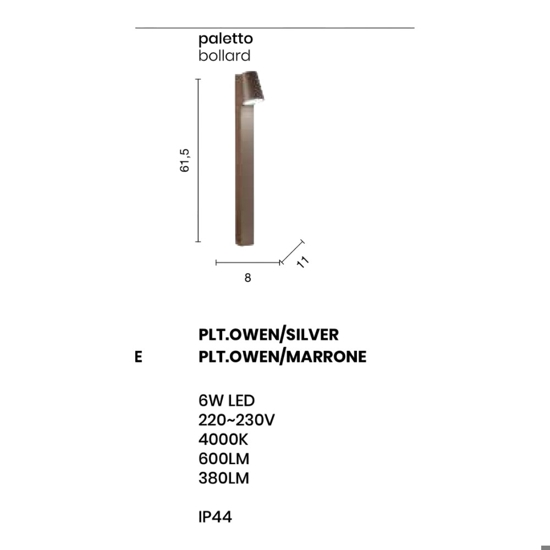 Paletto da giardino lampione owen silver moderno led 6w 4000k ip44