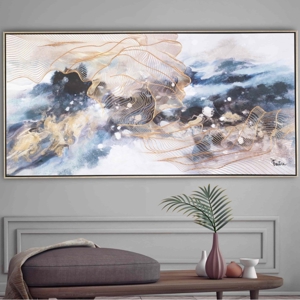 Quadro astratto moderno 150x70 infinito cornice oro per soggiorno