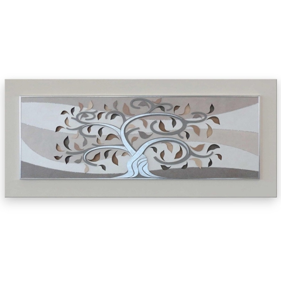 Quadro moderno albero della vita beige argento 155x65 per soggiorno