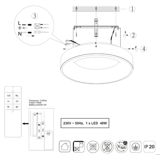 Plafoniera rotonda 60cm bianco led dimmerabile con telecomando