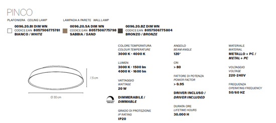 Vivida pinco plafoniera bronzo rotonda led 20w dimmerabile 3000k 4000k per soggiorno