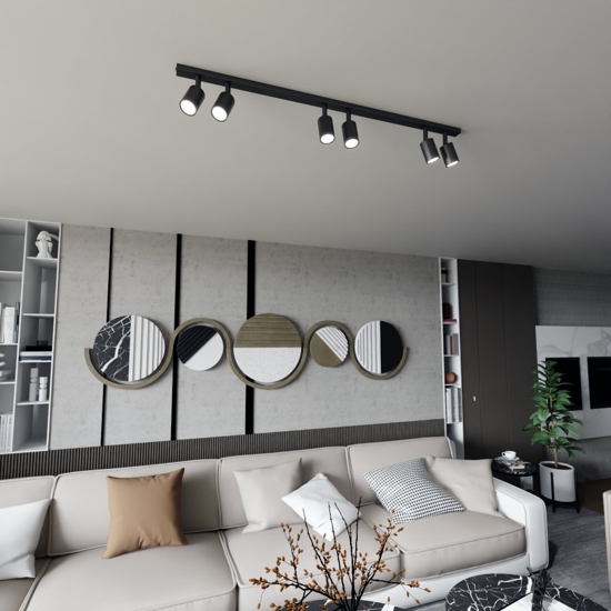 Plafoniera binario led design nero con 6 faretti orientabili