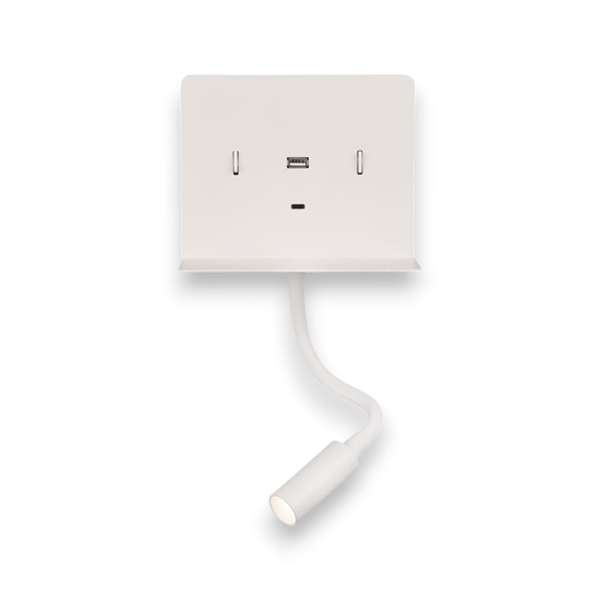 Applique bianco moderno da comodino presa usb luce orientabile