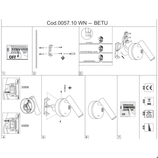 Applique lampada da comodino bianca orientabile led 2w 3000 4000k porta usb vivida betu