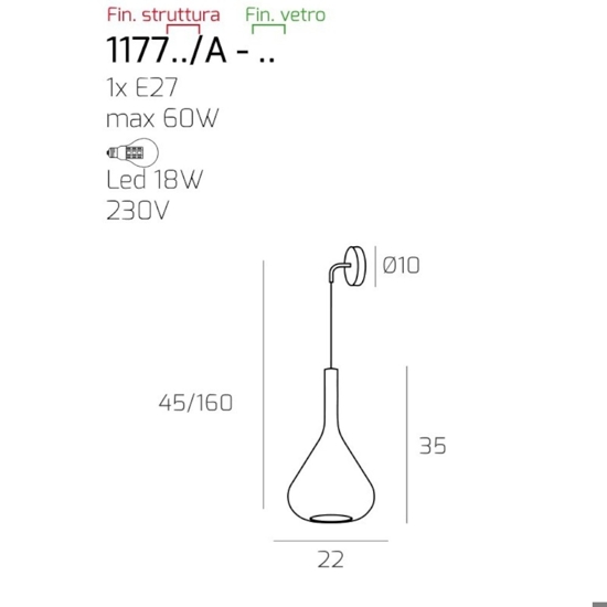 Toplight kona lampada da parete in vetro trasparente per comodino