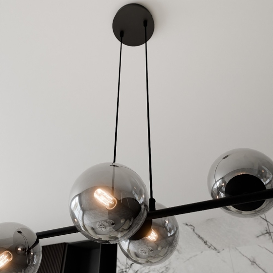 Lampadario design per soggiorno moderno 6 luci sfere di vetro grafite