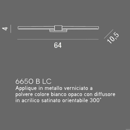 Applique bianco rientabile per specchio 12w 3000k 64cm line perenz illuminazione