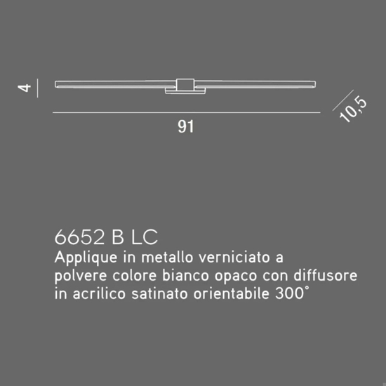 Applique per specchio bagno orientabile 91cm bianco 16w 3000k line perenz illuminazione