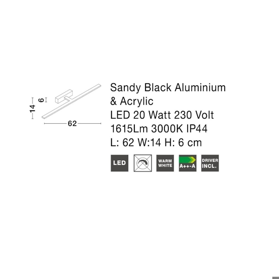 Applique da bagni nera per specchio 20w 3000k