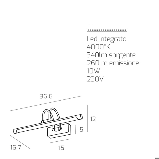 Applique per bagni sopra specchio tubolare led 4000k 10w