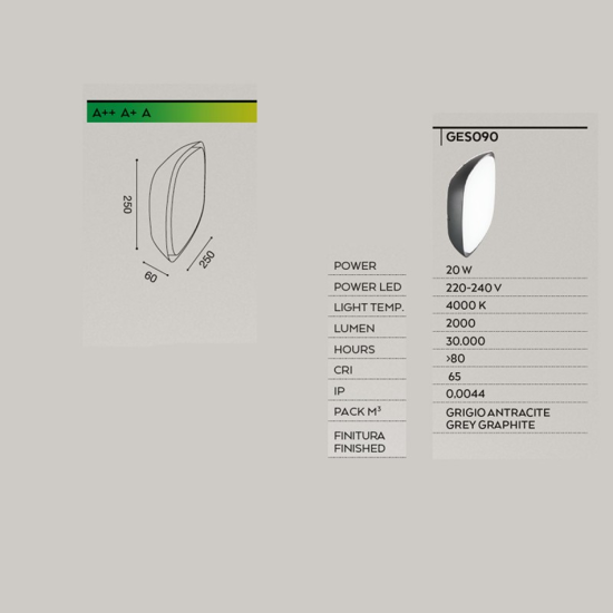 Plafoniere da esterno ip65 20w 4000k grigio antracite gea luce asman