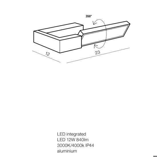 Applique nero per specchio da bagno giravole 12w 4000k