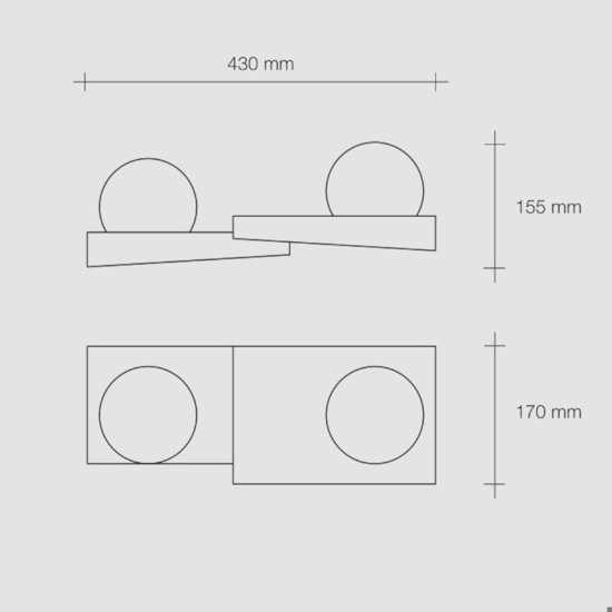 Applique cicladi sforzin in gesso bianco design moderna due luci sfere vetro