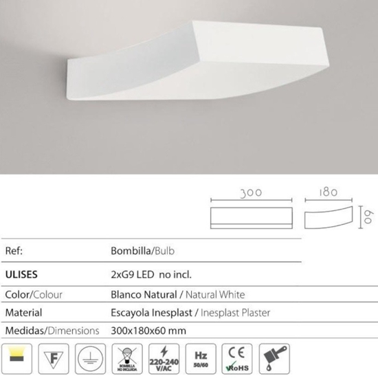 Applique lampada curva di gesso bianco pitturabile per interni