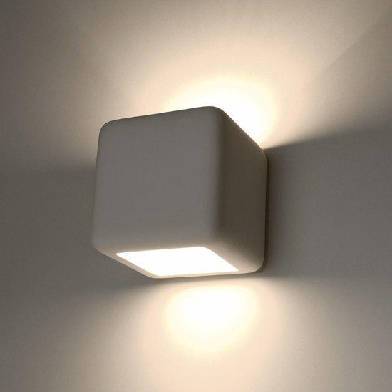 Lampada cubo applique gesso bianco pitturabile