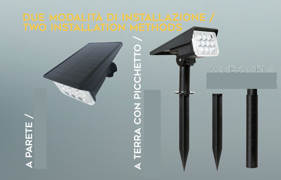 Faro da esterno pannello luce solare crepuscolare nero ip44 4w 6000k