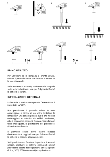 Faro da esterno pannello luce solare crepuscolare nero ip44 4w 6000k