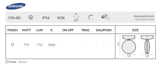 Faretto tagli di luce samsung da parete soffitto 7w 3000k 220-240v ip54 bianco