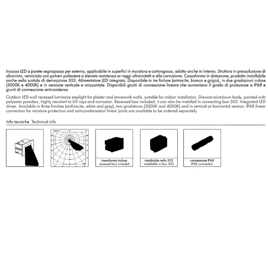 Segnapasso led da esterno 3000k per cassetta 503 3w ip65 bianco