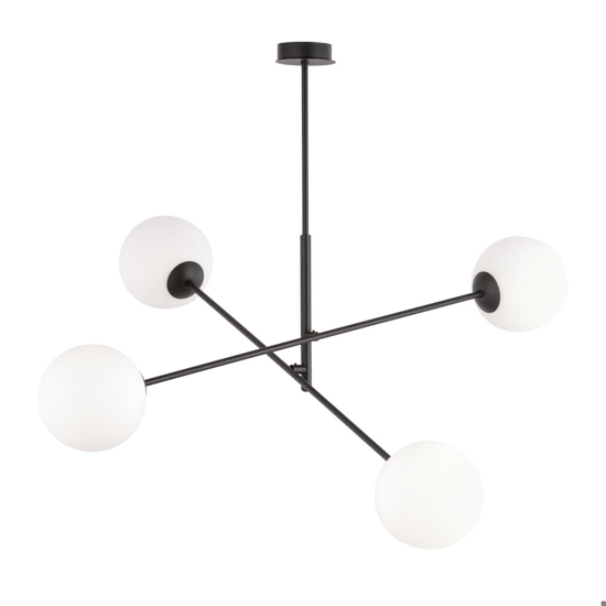 Lampadario per cucina moderna design 4 luci nero sfere bianche