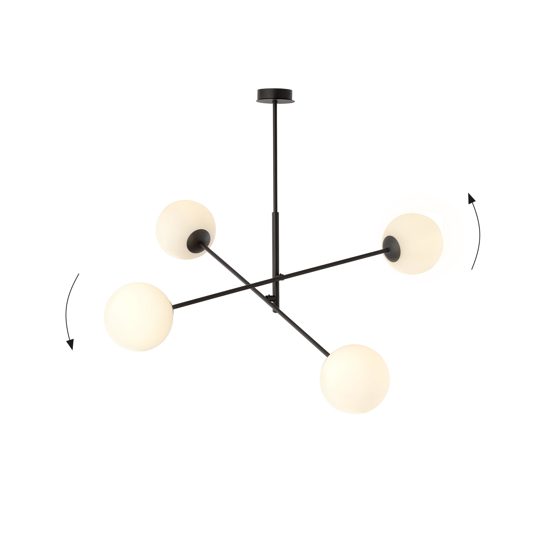 Lampadario per cucina moderna design 4 luci nero sfere bianche