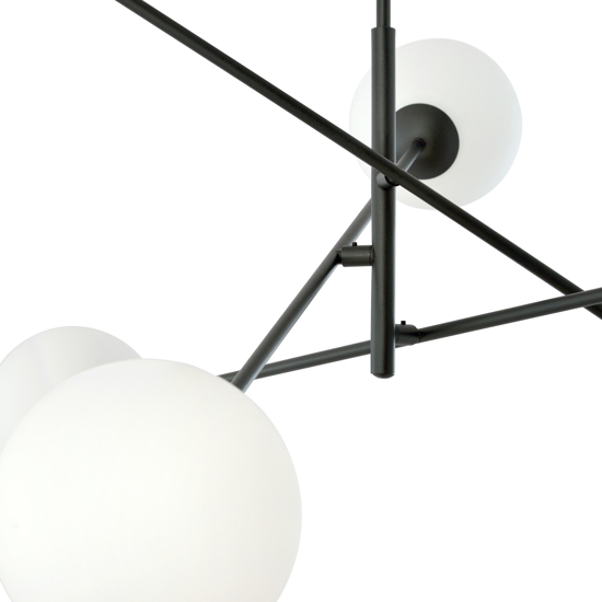 Lampadario per cucina moderna design 4 luci nero sfere bianche