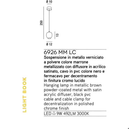 Lampada a sospensione marrone led 9w 3000k design moderna perenz bullet