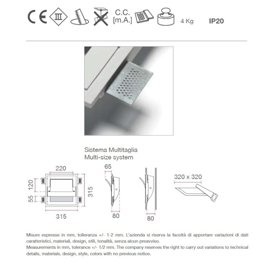 Vela da incasso a parete applique lampada in gesso cristaly 16.5w 4000k