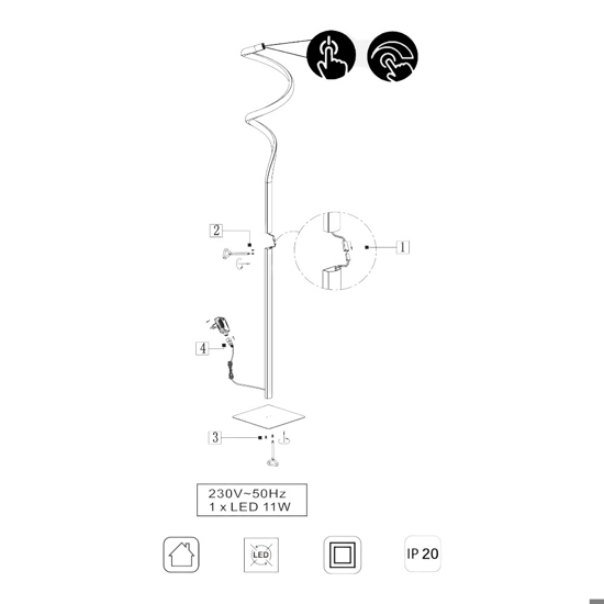 Piantana grigio led 11w 3000k design moderna per soggiorno dimmerabile