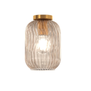 Plafoniera moderna toplight tender design vetro rigato ambra struttura ottone