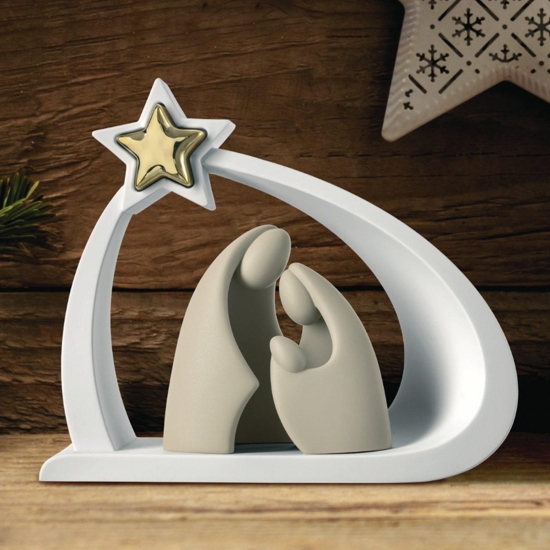 Presepe moderno da tavolo h25 bongelli preziosi capanna bianco oro nocciola